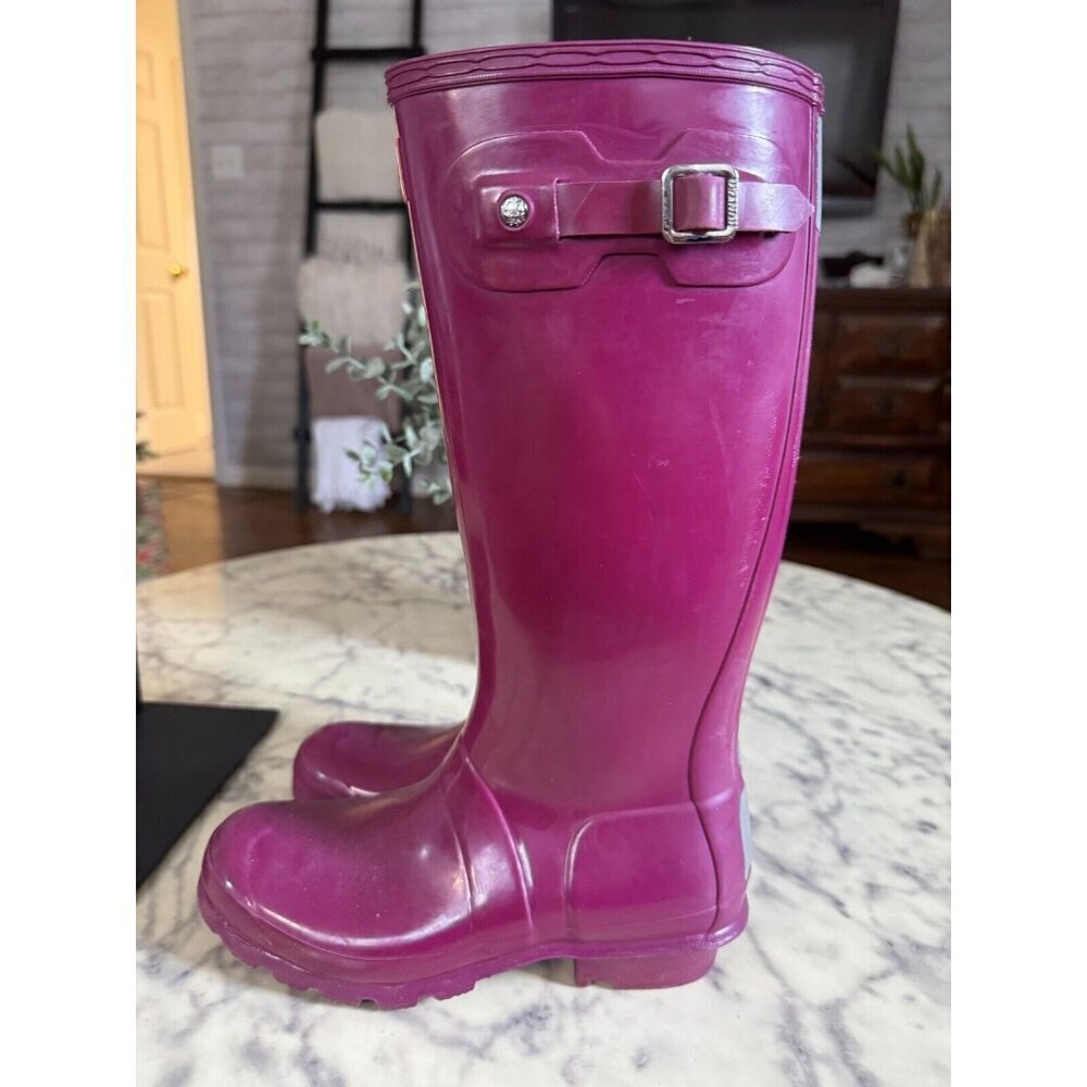Hunter Purple Original Gloss Waterproof Rain Boots Womens Size 4B/5G - Picture 2 of 7